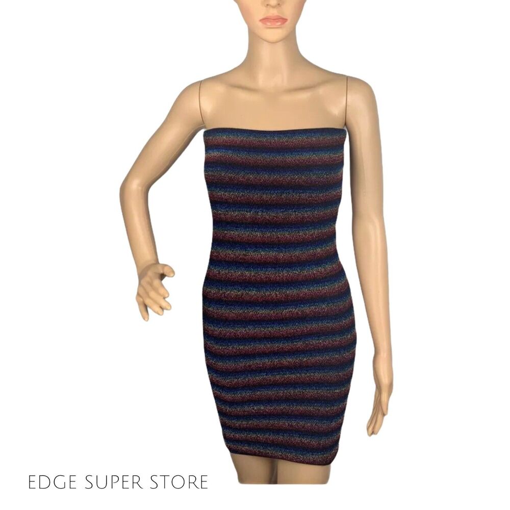 Topshop Tube Tie Bodycon Rainbow Sleeveless Club Open Back Stretch Dress Size 4